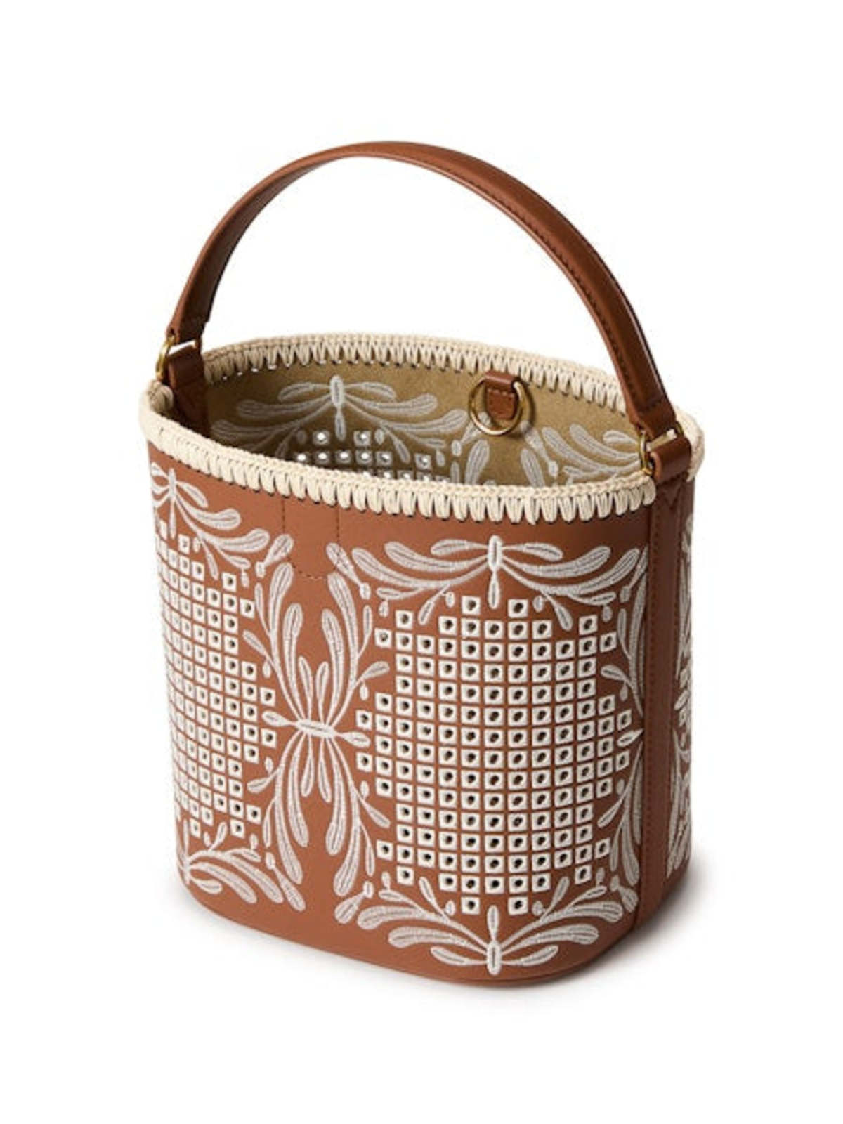 Veronica Beard Small Eyelet Feedbag Bucket Bag - Natural/Hazelwood - Image 2 of 5