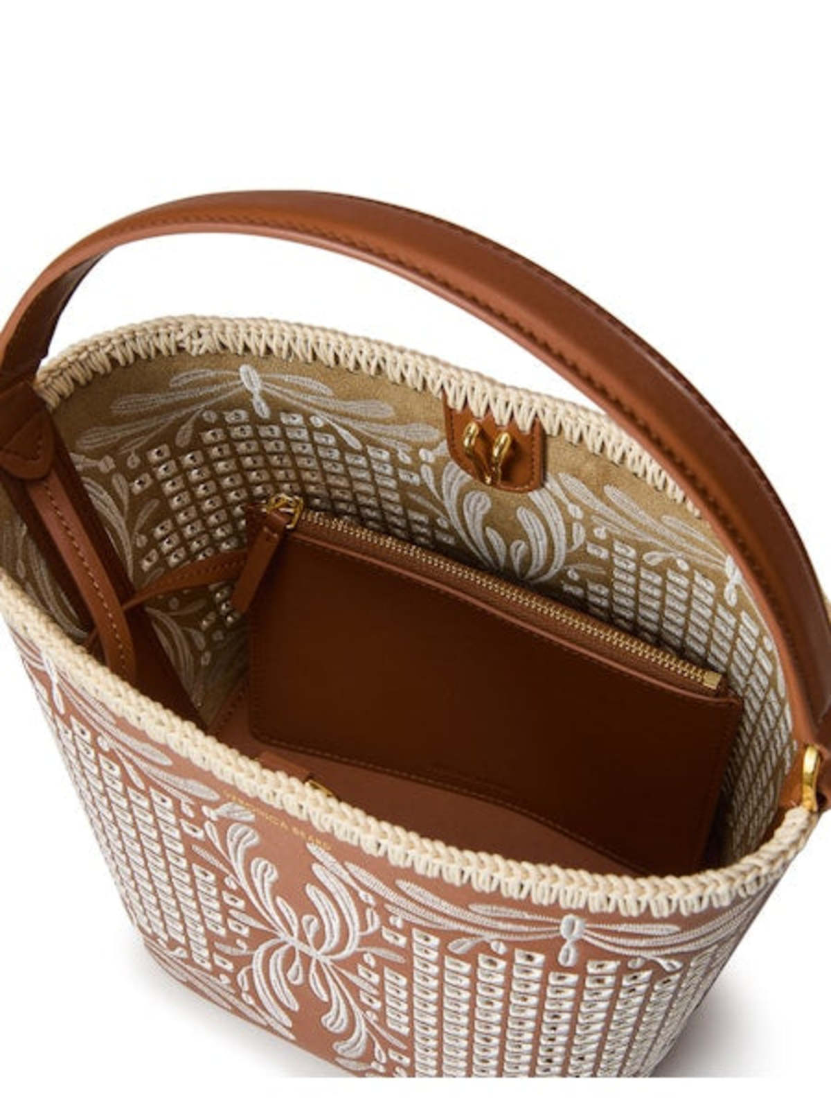 Veronica Beard Small Eyelet Feedbag Bucket Bag - Natural/Hazelwood - Image 4 of 5