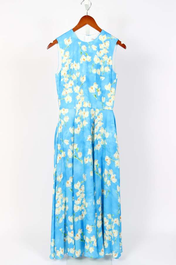 emilia wickstead blue floral dress Fifer Mini Dress in Electric Blue Floral Printed Twill