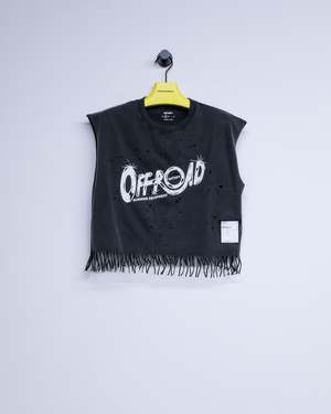 Satisfy MothTech Cropped Fringed Muscle Tee - Aged Black | Garmentory