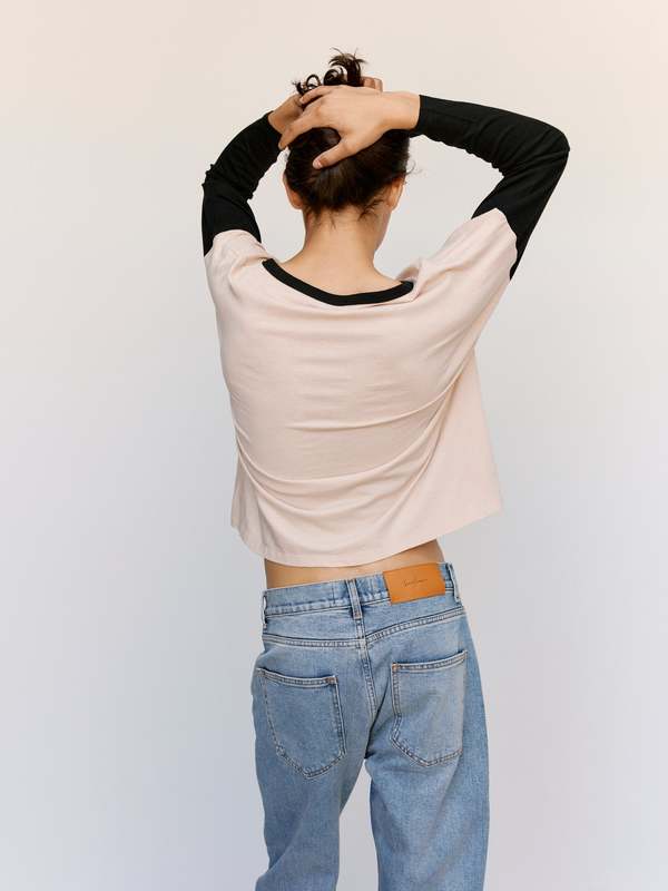 SECOND/LAYER Shrine B-Ball Tee - Beige/Black | Garmentory