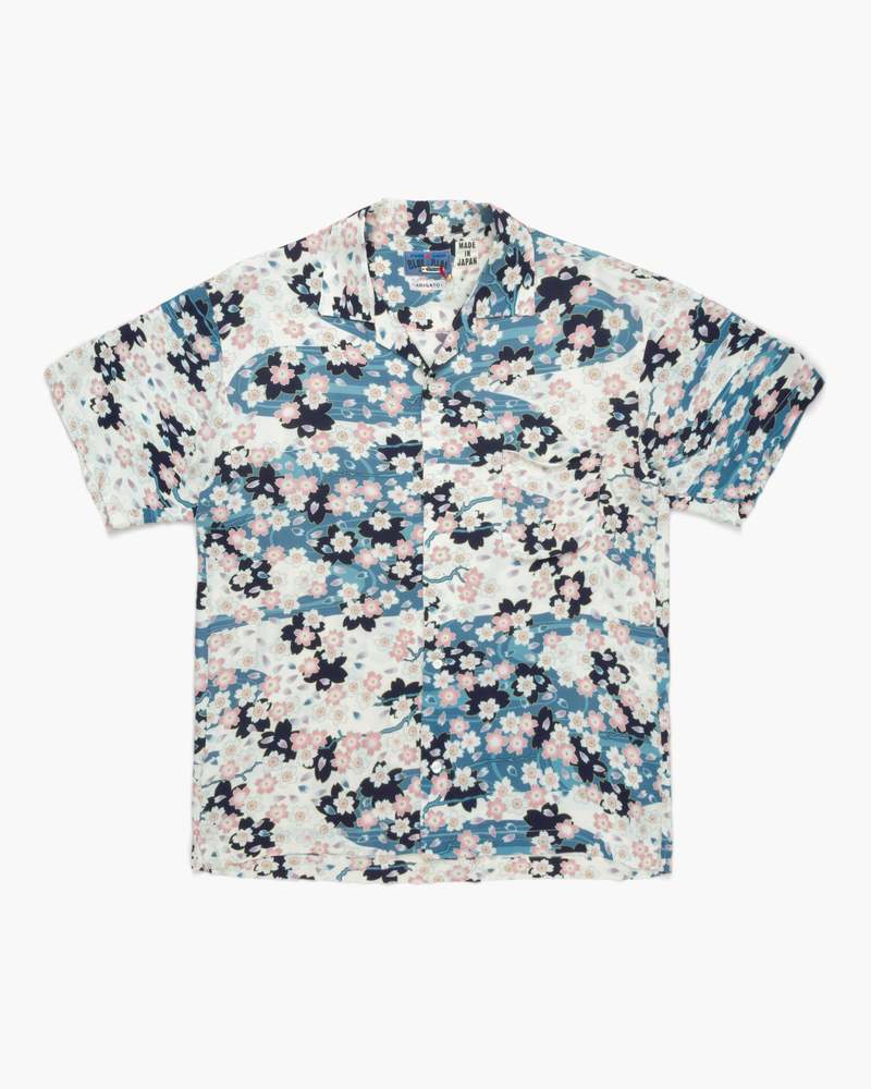 Blue Blue Japan Nagare Sakura Aloha Shirt - White Blue Blue Japan Nagare Sakura Aloha Shirt - White