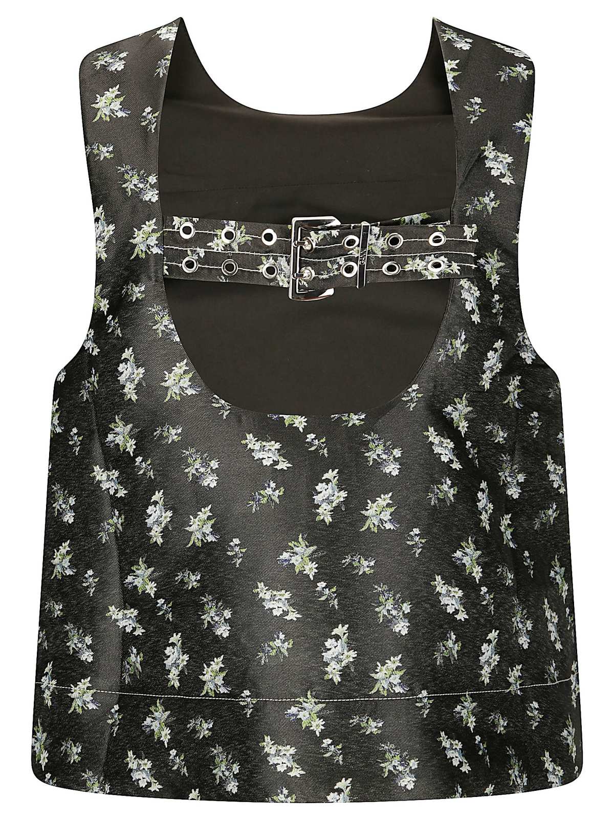 Ganni Floral Jacquard Sleeveless Open Neck Top - Black | Garmentory