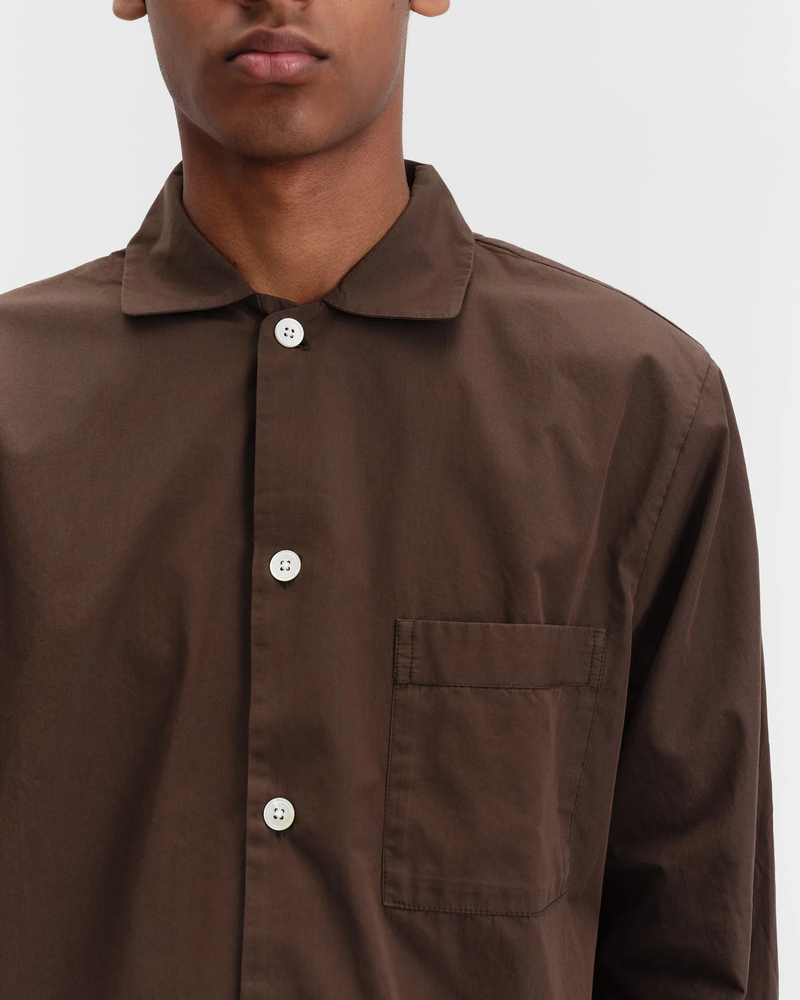 TEKLA Cotton Poplin Pyjamas Shirt - Coffee