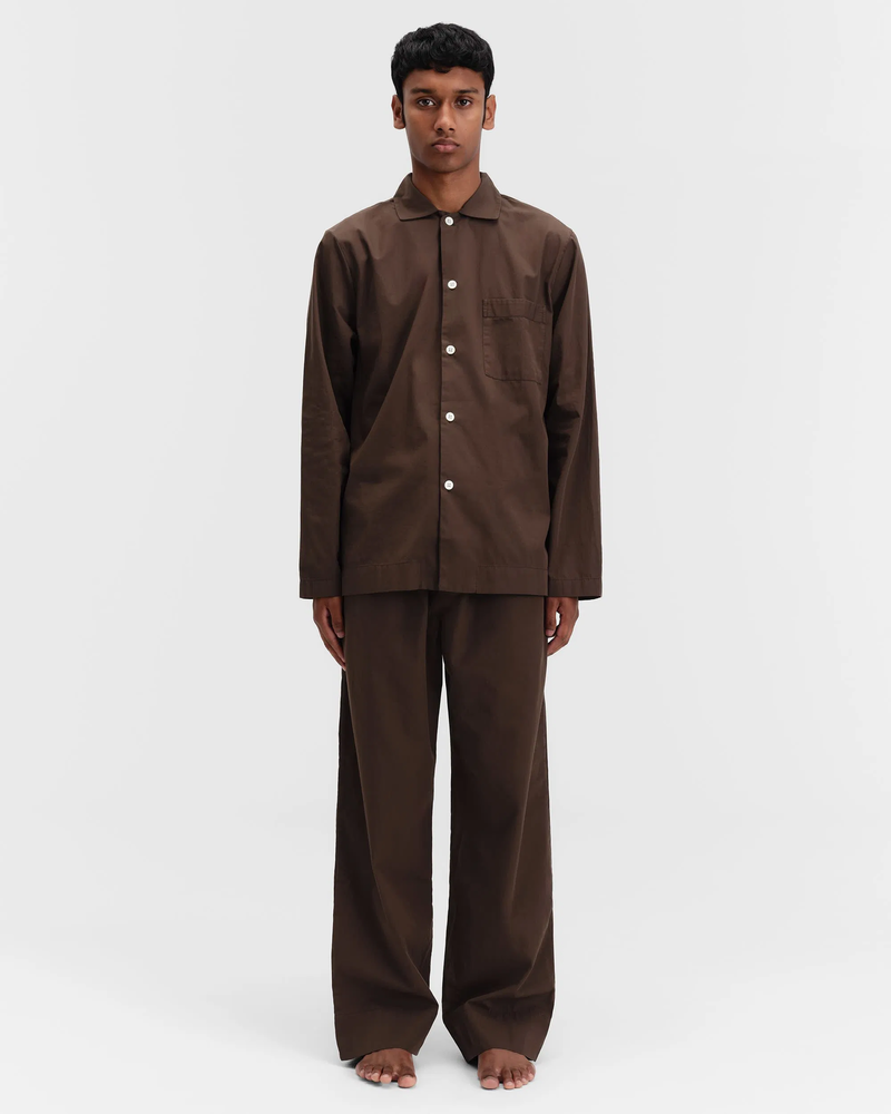 TEKLA Cotton Poplin Pyjamas Shirt - Coffee