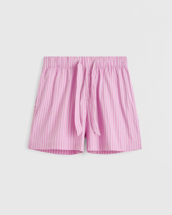 TEKLA Cotton Poplin Pyjamas Shorts - Purple Pink Stripes