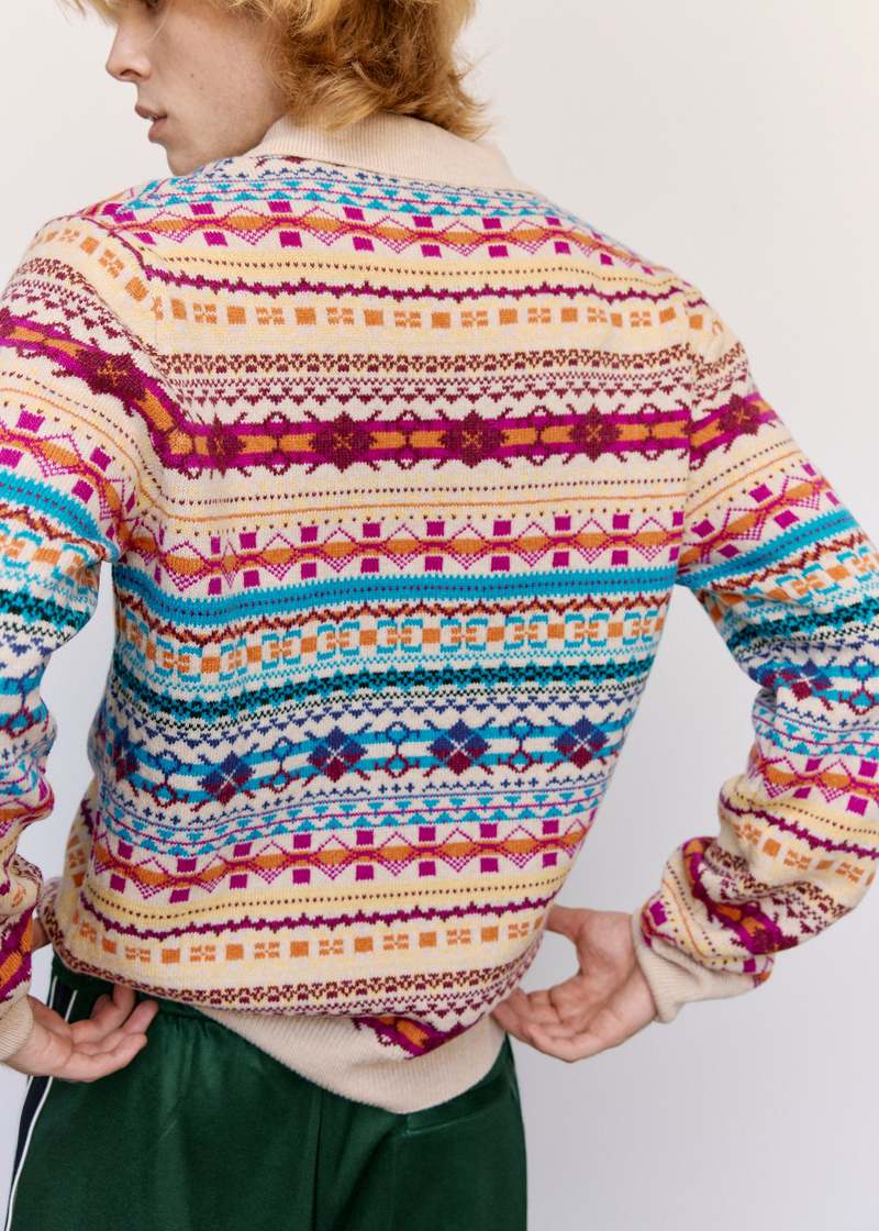 LOEWE Ecru Fair Isle Polo Sweater | Garmentory