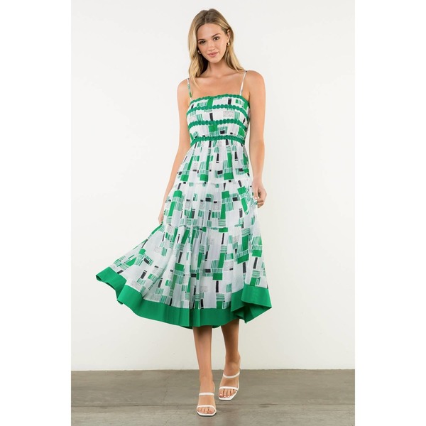 THML Geometric Embroidered Strap Dress - Green | Garmentory