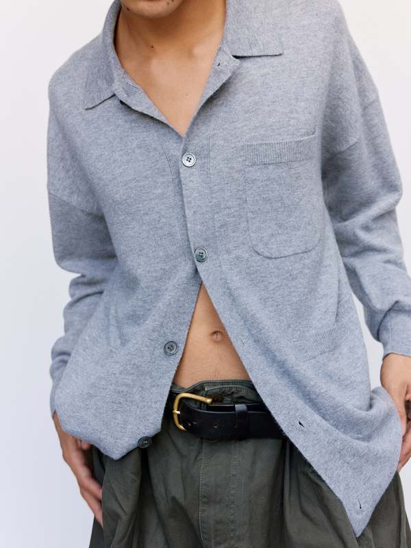 LOEWE Grey Melange Wool Pocket Cardigan