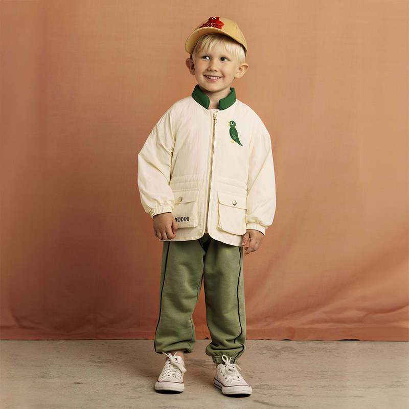 KIDS Mini Rodini Light Padded Jacket Embroidered Birds - Cream KIDS Mini Rodini Light Padded Jacket Embroidered Birds - Cream