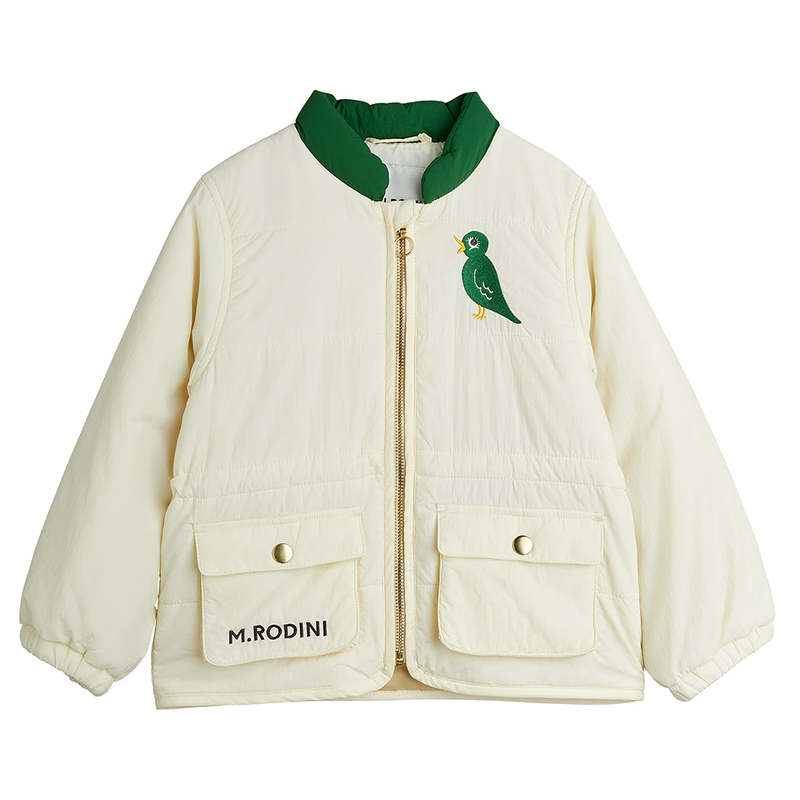KIDS Mini Rodini Light Padded Jacket Embroidered Birds - Cream KIDS Mini Rodini Light Padded Jacket Embroidered Birds - Cream