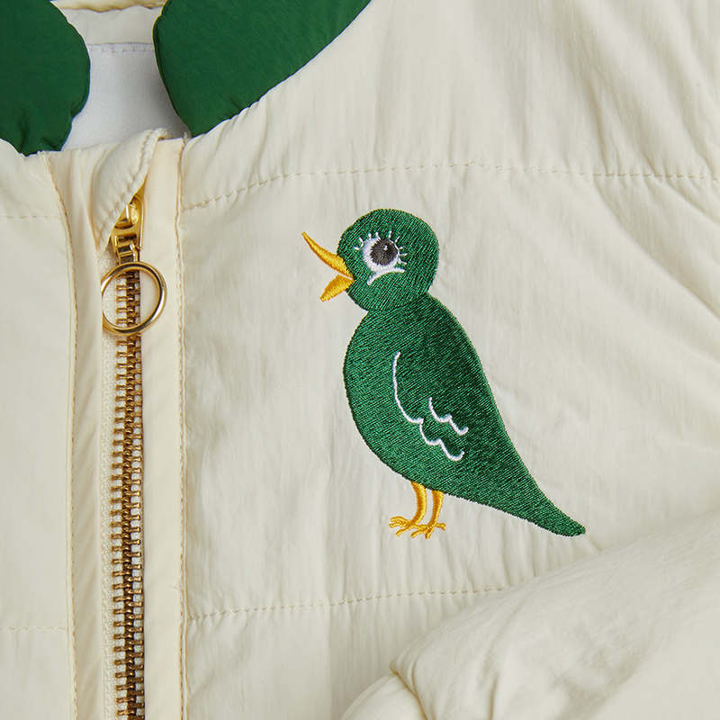 KIDS Mini Rodini Light Padded Jacket Embroidered Birds - Cream KIDS Mini Rodini Light Padded Jacket Embroidered Birds - Cream