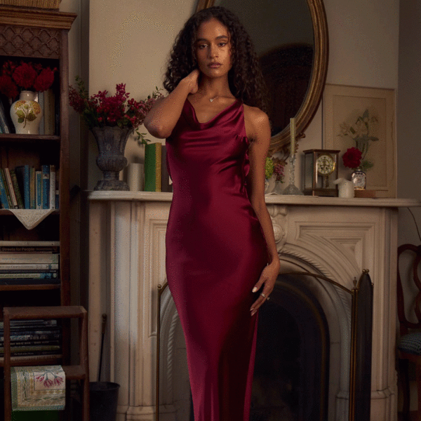 Mirror Palais Plunging Back Cowl Dress - Sangre