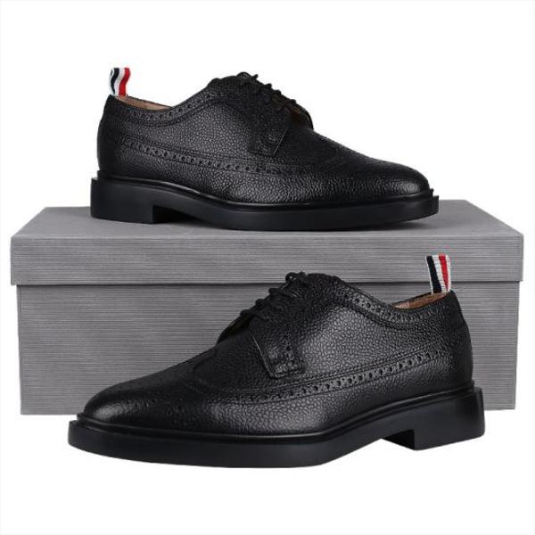 Thom Browne Black Leather Brogue Wingtip Oxfords with Tricolor Heel Tab THOM BROWNE - Wingtip Leather Shoes - Black - Rubber Sole  main image 4