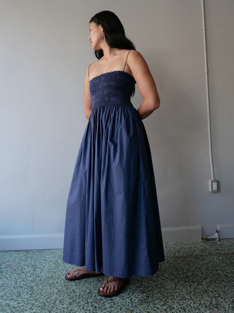 chinese dress ladies Matteau Shirred Bodice Dress in Vine  Denim Iniquity