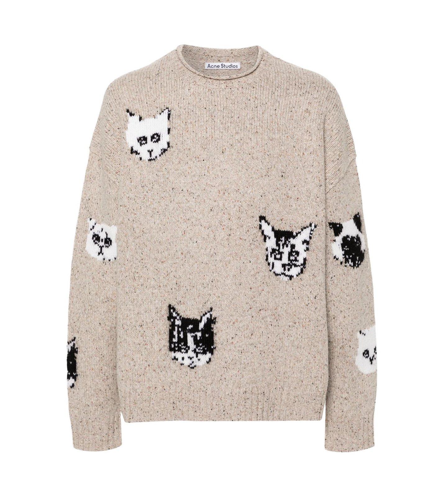 Acne Studios Cat Jacquard Knitted Sweater - Beige | Garmentory
