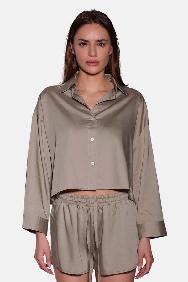 The Tile Club Gansett Poplin Crop Shirt