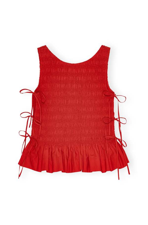 Ganni Cotton Poplin Smock Tie String Top - Racing Red