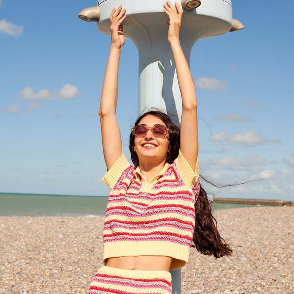 Gigi Knitwear Stripe Polo Top