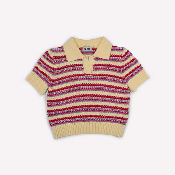Gigi Knitwear Stripe Polo Top