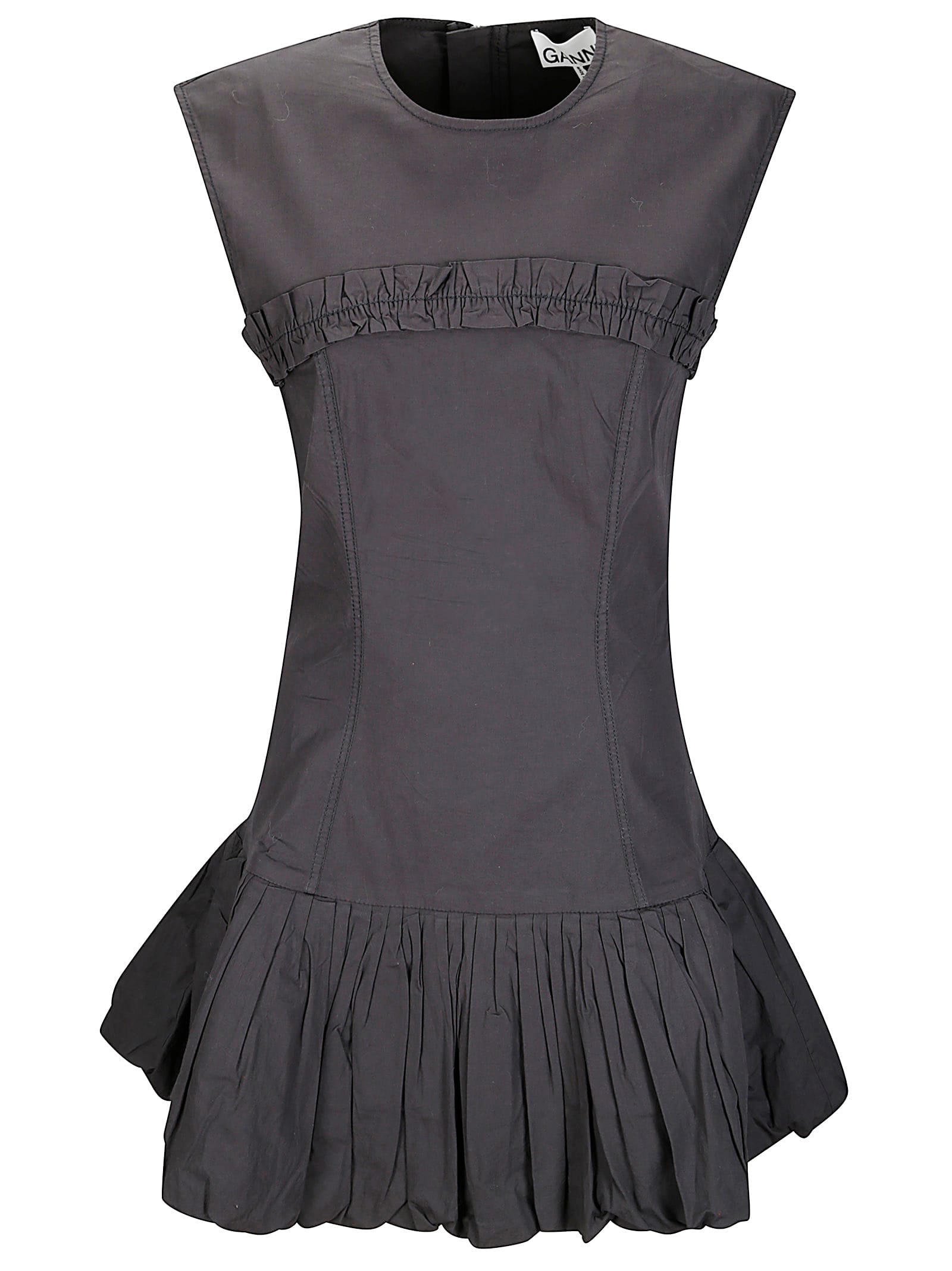 Ganni Stretch Cotton Poplin Corset Mini Dress - Black | Garmentory