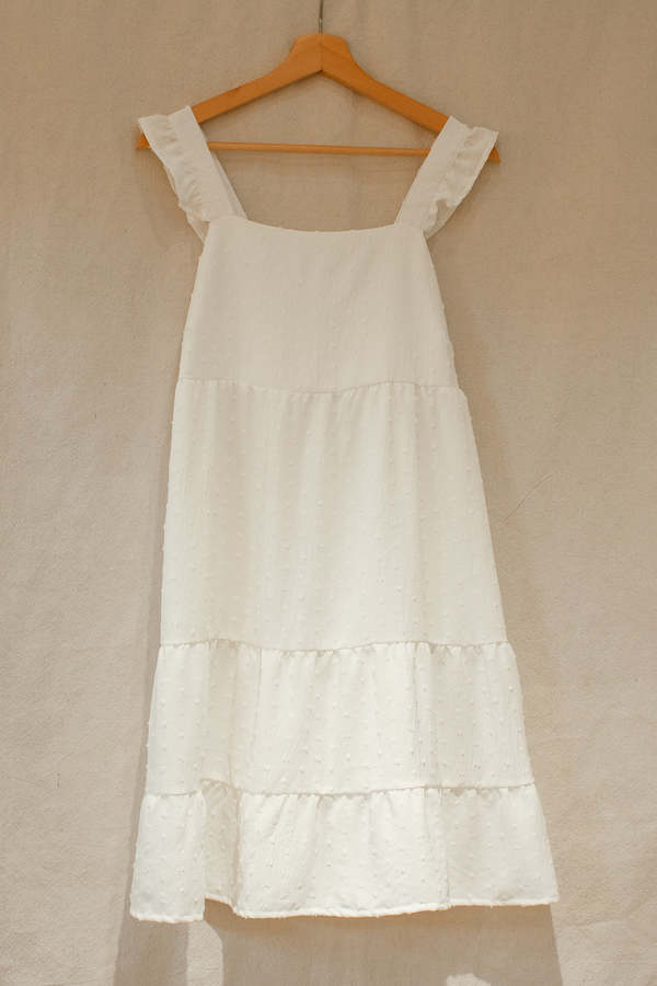 Conrado Posey Ruffled Sleeved Tiered Mini White Swiss Dot Boho Dress Conrado Posey Ruffled Sleeved Tiered Mini White Swiss Dot Boho Dress