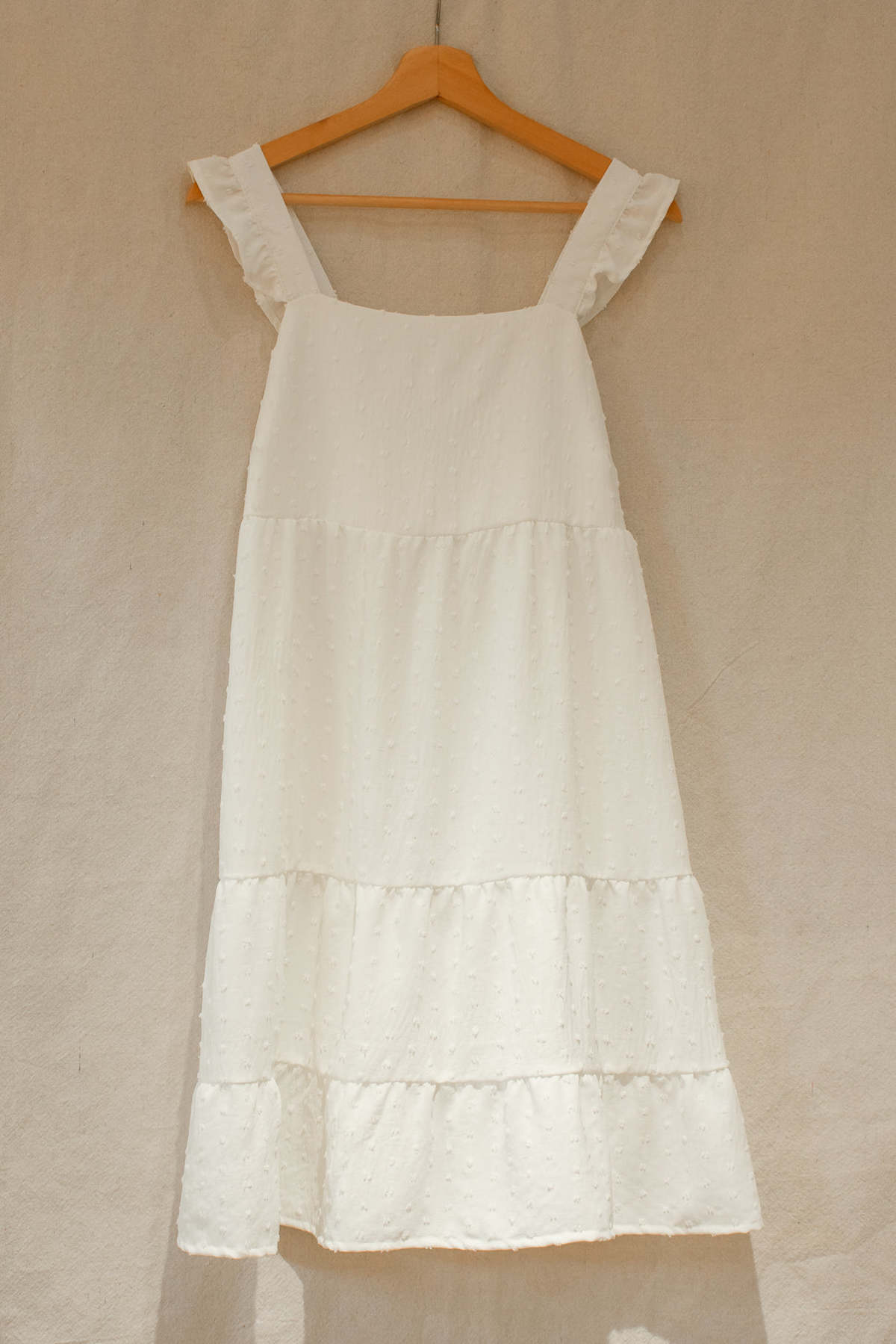 Conrado Posey Ruffled Sleeved Tiered Mini White Swiss Dot Boho Dress - Image 1 of 3