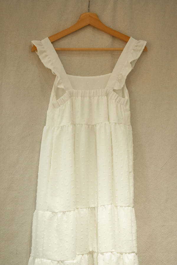 Conrado Posey Ruffled Sleeved Tiered Mini White Swiss Dot Boho Dress