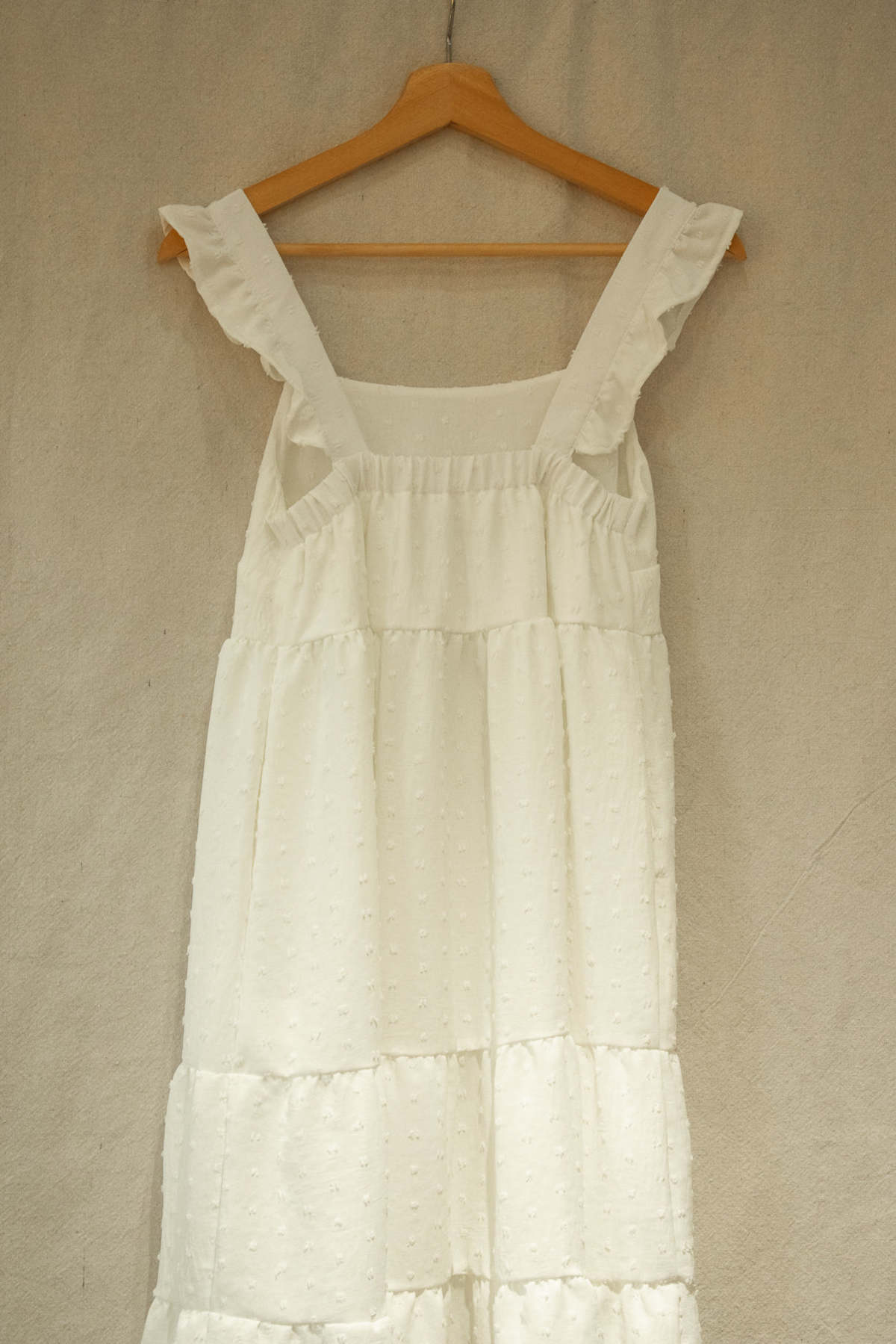 Conrado Posey Ruffled Sleeved Tiered Mini White Swiss Dot Boho Dress - Image 3 of 3