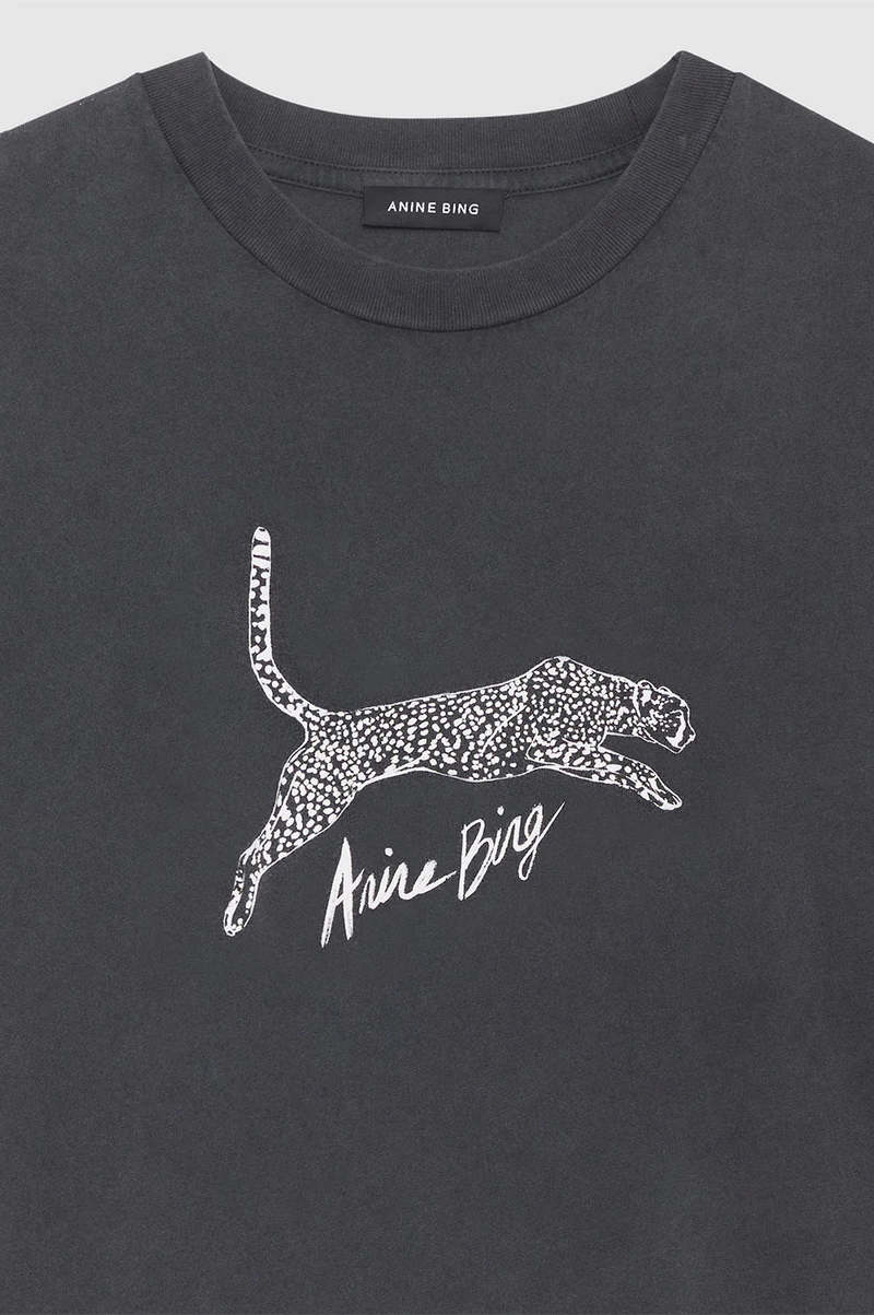 トップス ANINE BING WALKER TEE SPOTTED LEOPARD T Anine Bing | Walker Tee Spotted Leopard - Washed Black