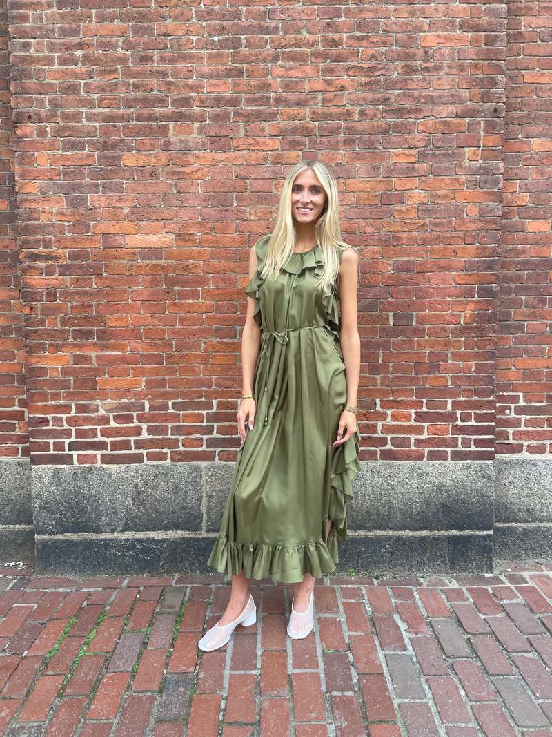 ワンピース ZIMMERMANN Olive Green Silk Cascadian Dress Cascadian Ruffle Midi Dress Olive Online | Zimmermann