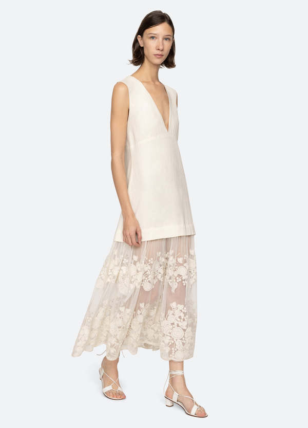 Sea NY Arielle Lace V-Neck Midi Dress - Cream | Garmentory