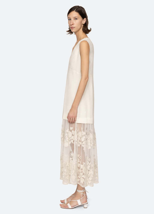 Sea NY Arielle Lace V-Neck Midi Dress - Cream