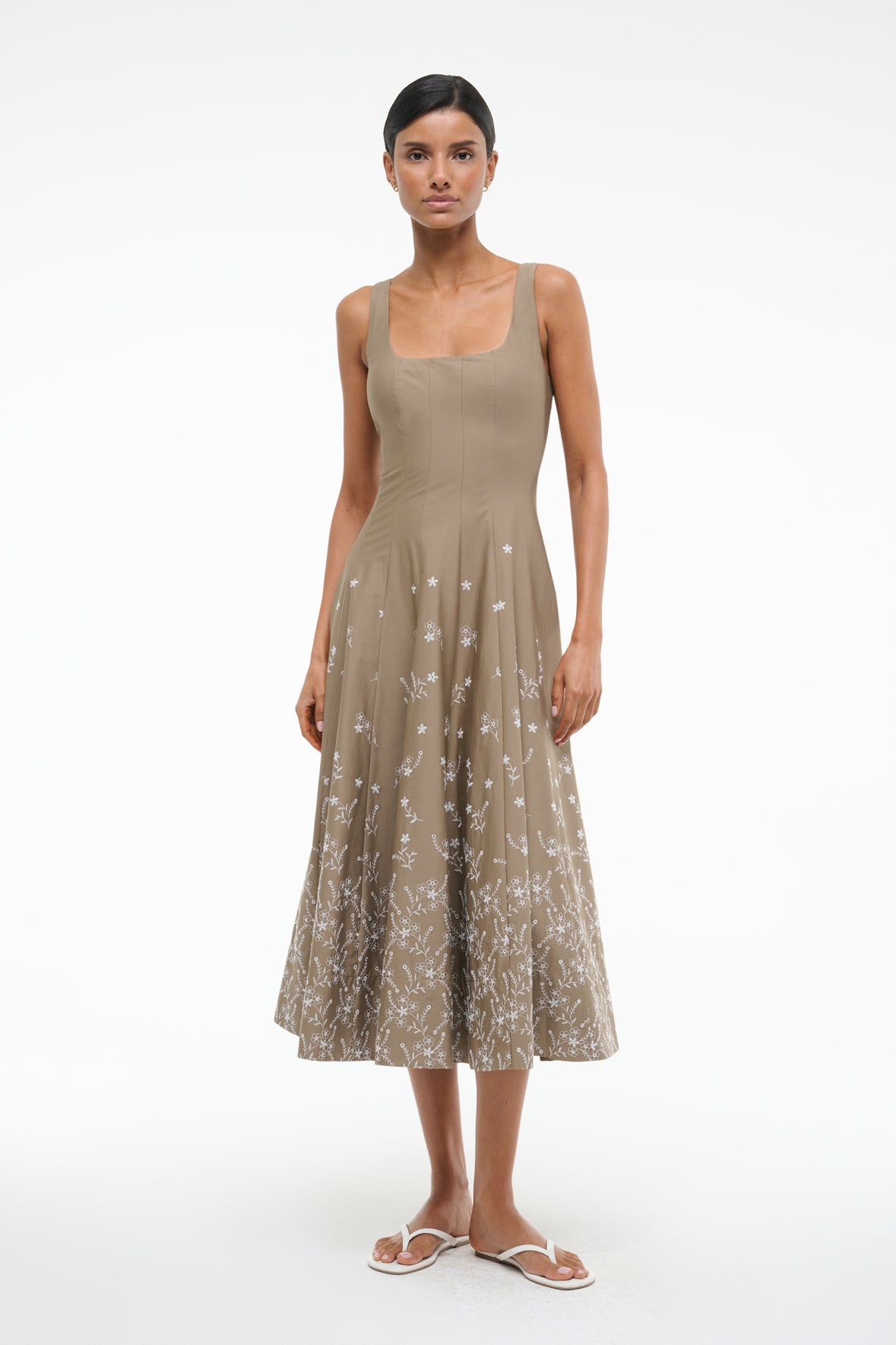 green emerald velvet dress STAUD WELLS DRESS WHITE EMBROIDERY 1 main image 0