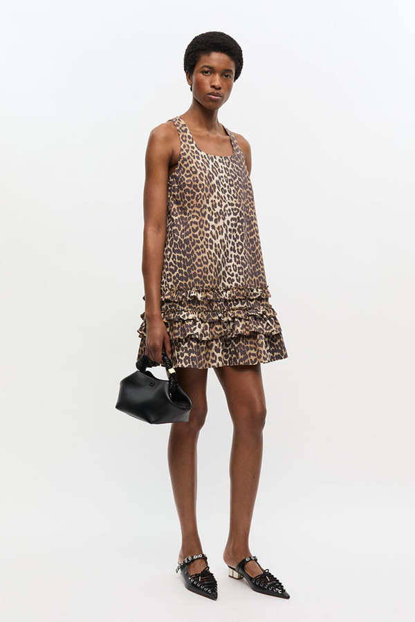 Ganni Printed Cotton Poplin U-Neck Mini Dress - Leopard Ganni Printed Cotton Poplin U-Neck Mini Dress - Leopard