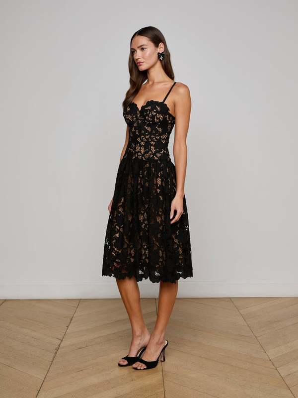 chinese dress ladies Polagram Lace Midi Dress in Black Final Sale S main image 0