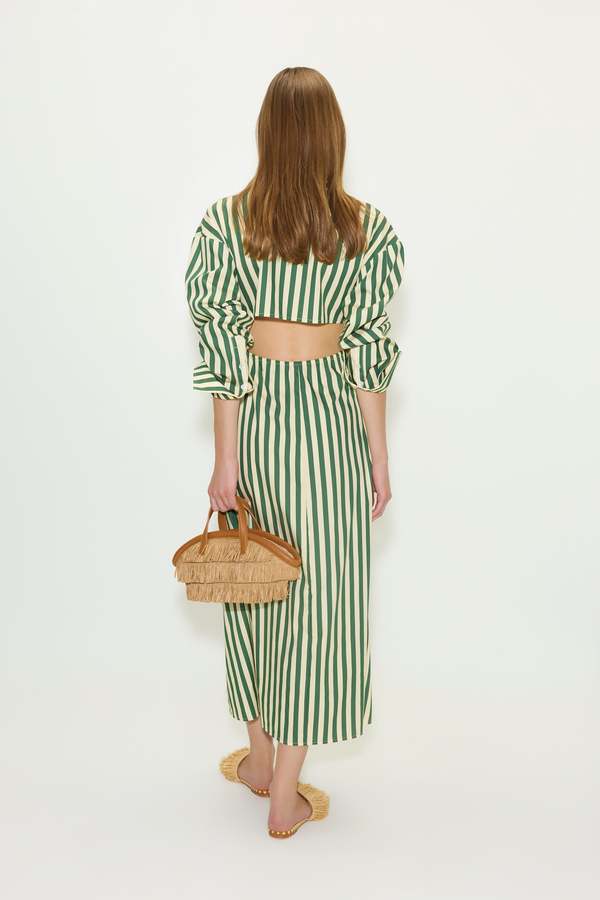 Simon Miller Loch Poplin Maxi Dress - Gummy Green/Ecru | Garmentory