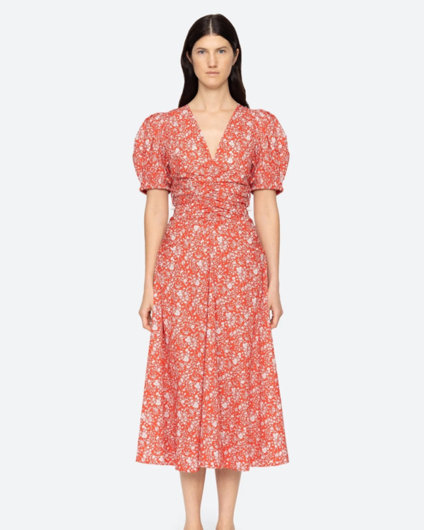 knee length dresses for ladies Red Short Sleeve Midi Dress with Belt – Melz Fashion main image 0