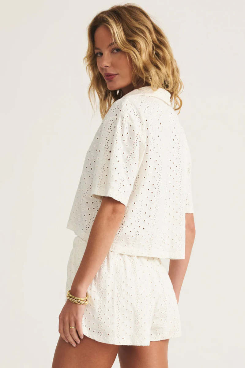 Z Supply Madrid Knit Eyelet Button Up Top - White