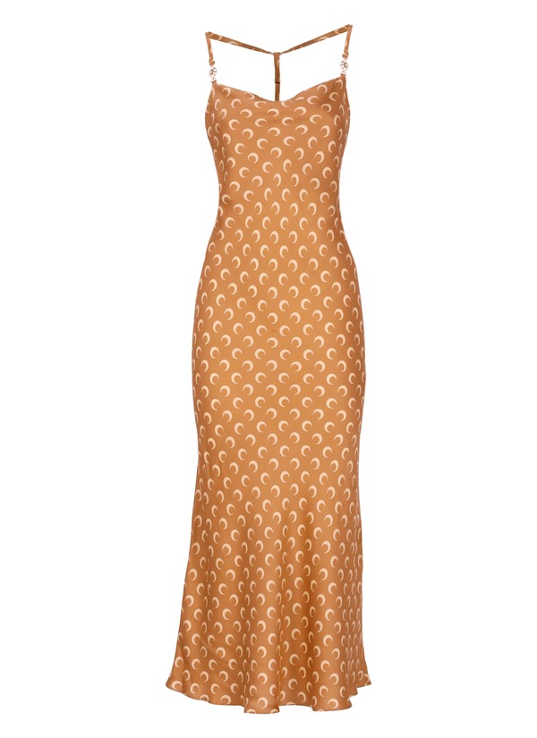 MARINE SERRE Moon Satin Dress - Brown | Garmentory MARINE SERRE Moon Satin Dress - Brown | Garmentory
