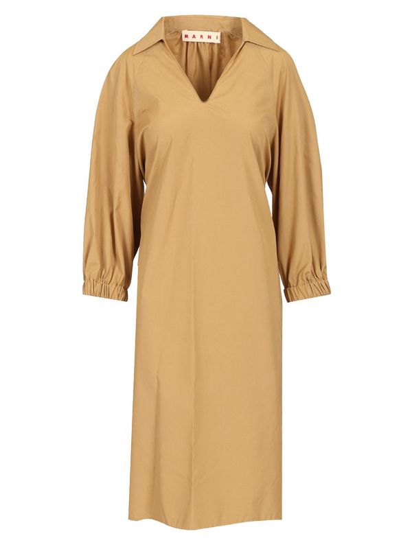 angelina jolie beige dress A & H.M Beige Button Front Collared Midi Dress