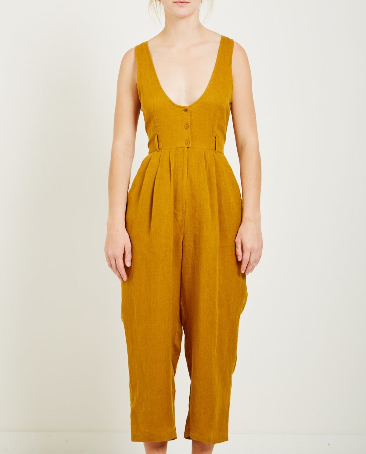 Mes Demoiselles RAPHIA BUTTON FRONT JUMPSUIT - KHAKI - Image 2 of 4