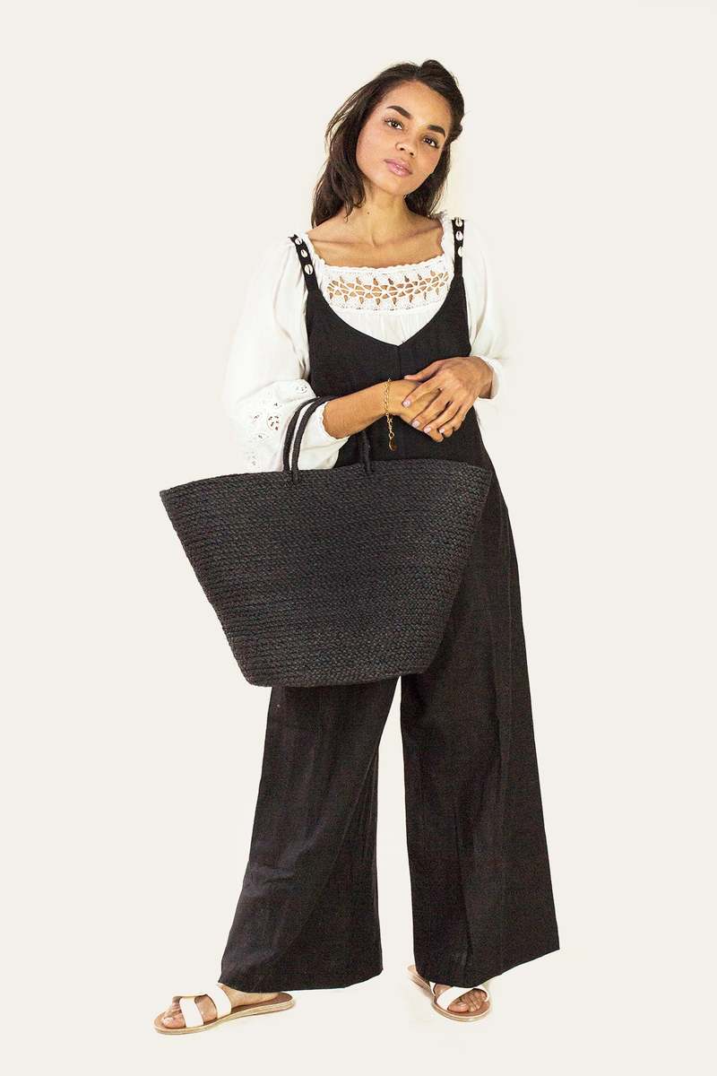 Indego Africa Braided Raffia Tote - Black