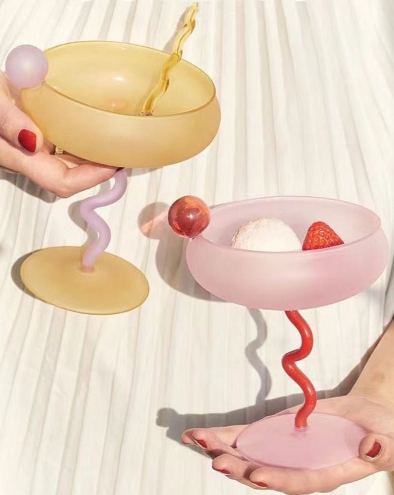 INSPECIAL HOME Jelly Bean Wine Glass Set - Whimsical Eclectic Dopamine Cocktail Coupe Glass Set