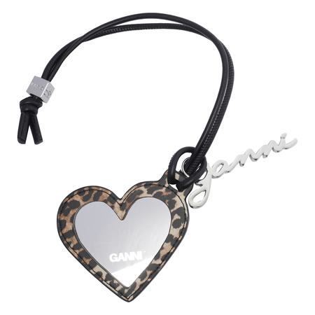 キーホルダー・キーリング Ganni Heart-Shaped Mirror Bou Black ガニー GANNI GANNI バッグチャーム Ganni Bou Heart Mirror