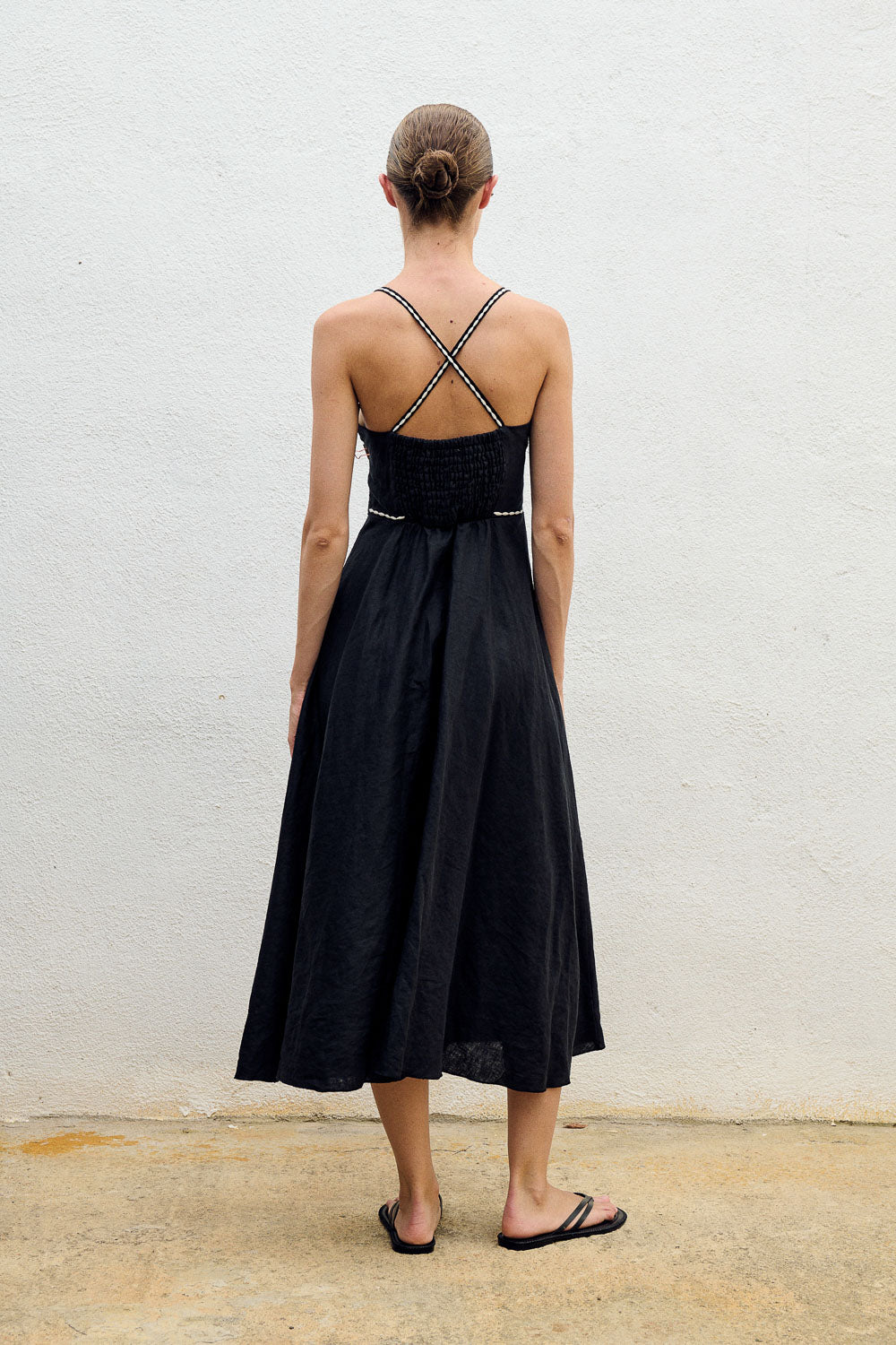 Criss Cross Linen Apron Midi Dress | Garmentory Criss Cross Linen Apron Midi Dress | Garmentory