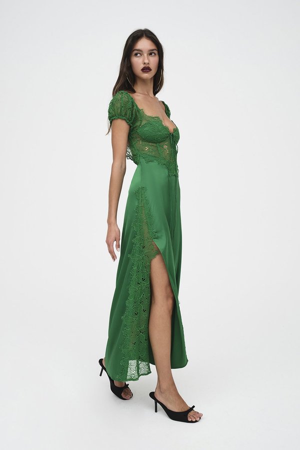 chinese dress ladies Forest Green Lace Mesh Overlay Maternity Maxi Dress main image 1