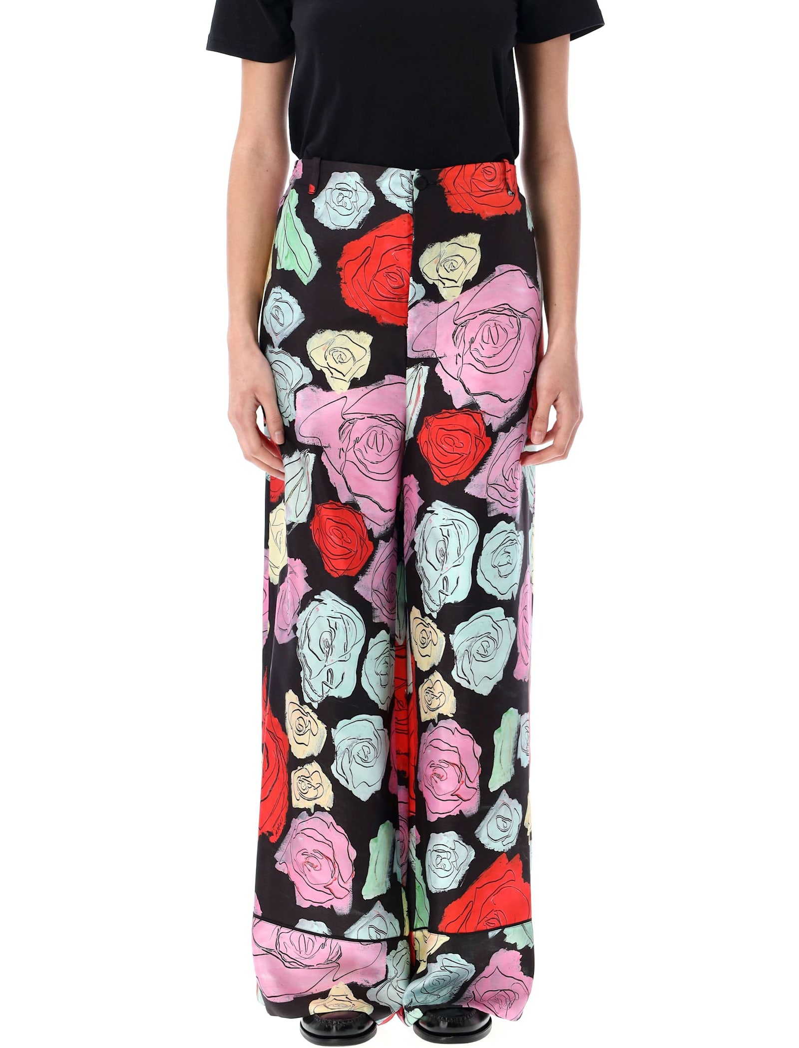 パンツ MARNI PIJAMA PANT SILK TWILL ROSES (PAMA0335I0UTSG30 ORN99) Marni Pijama Pant Silk Twill Roses Pant - Black Multi Rose