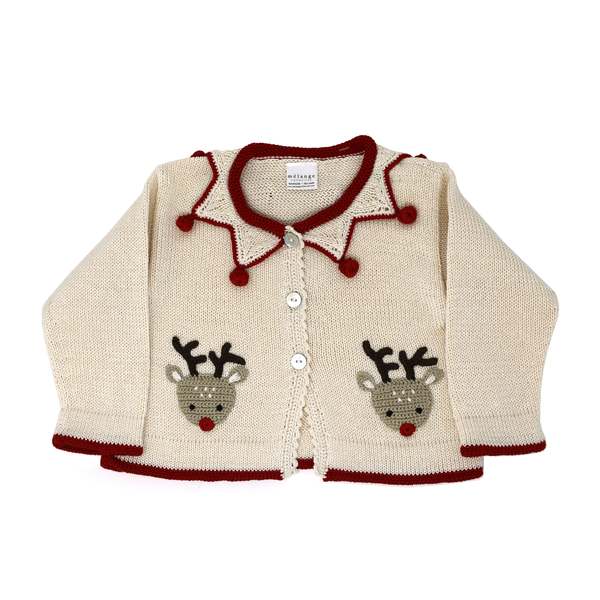 KIDS Melange Collection Reindeer Cardigan - Ecru/Red KIDS Melange Collection Reindeer Cardigan - Ecru/Red