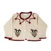 KIDS Melange Collection Reindeer Cardigan - Ecru/Red - Thumbnail 1